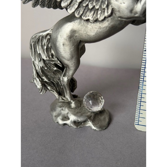 Vintage Pewter Pegasus Figurine Rearing Winged Horse Crystal Ball Fantasy Decor - Picture 3 of 10
